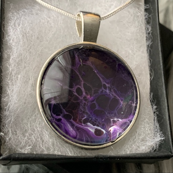 Handmade Fluid Art Necklace-Purple Reign - Picture 2 of 5